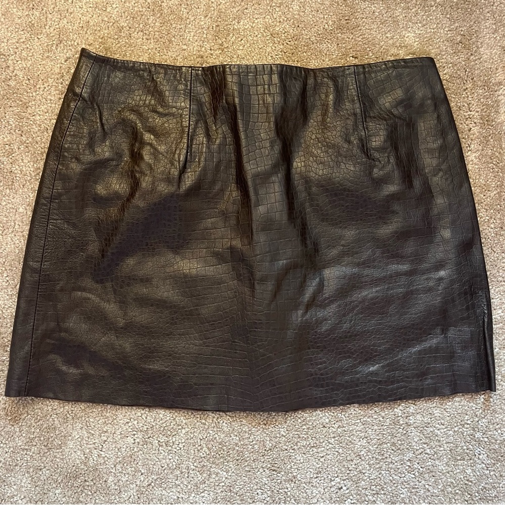 Vintage Express Leather Mini Skirt Moc Croc Size 13/14